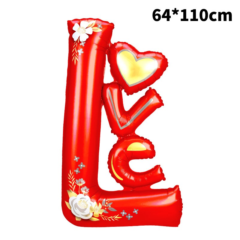 Balon din Folie Metalizata, Flippy, Figurine, Model LOVE, Tematica Iubire, 110x64 cm, Ambalaj Individual, Pai Inclus,