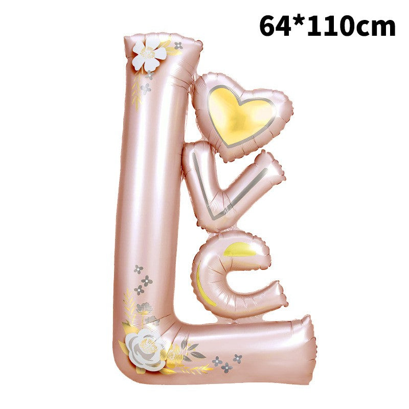 Balon din Folie Metalizata, Flippy, Figurine, Model LOVE, Tematica Iubire, 110x64 cm, Ambalaj Individual, Pai Inclus,