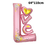 Balon din Folie Metalizata, Flippy, Figurine, Model LOVE, Tematica Iubire, 110x64 cm, Ambalaj Individual, Pai Inclus,