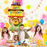 Balon din Folie Metalizata, Flippy, Figurine Animalute, Model Ursulet cu Tort Aniversar, 124x65 cm, Ambalaj Individual,