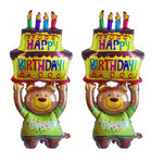 Balon din Folie Metalizata, Flippy, Figurine Animalute, Model Ursulet cu Tort Aniversar, 124x65 cm, Ambalaj Individual,
