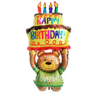 Balon din Folie Metalizata, Flippy, Figurine Animalute, Model Ursulet cu Tort Aniversar, 124x65 cm, Ambalaj Individual,