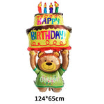 Balon din Folie Metalizata, Flippy, Figurine Animalute, Model Ursulet cu Tort Aniversar, 124x65 cm, Ambalaj Individual,