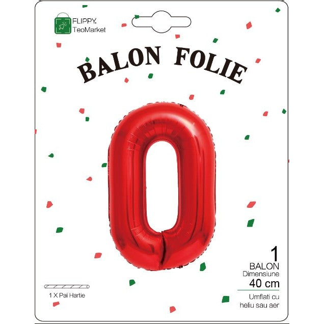 Balon din Folie Metalizata Flippy, Figurina Cifra, Tema Aniversare 40 cm, Ambalaj Individual, Pai inclus, Umflare cu