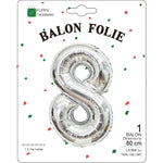 Balon din Folie Metalizata, Flippy, Figurina Cifra, Tema Aniversare 80 cm, Ambalaj Individual, Pai inclus, Umflare cu