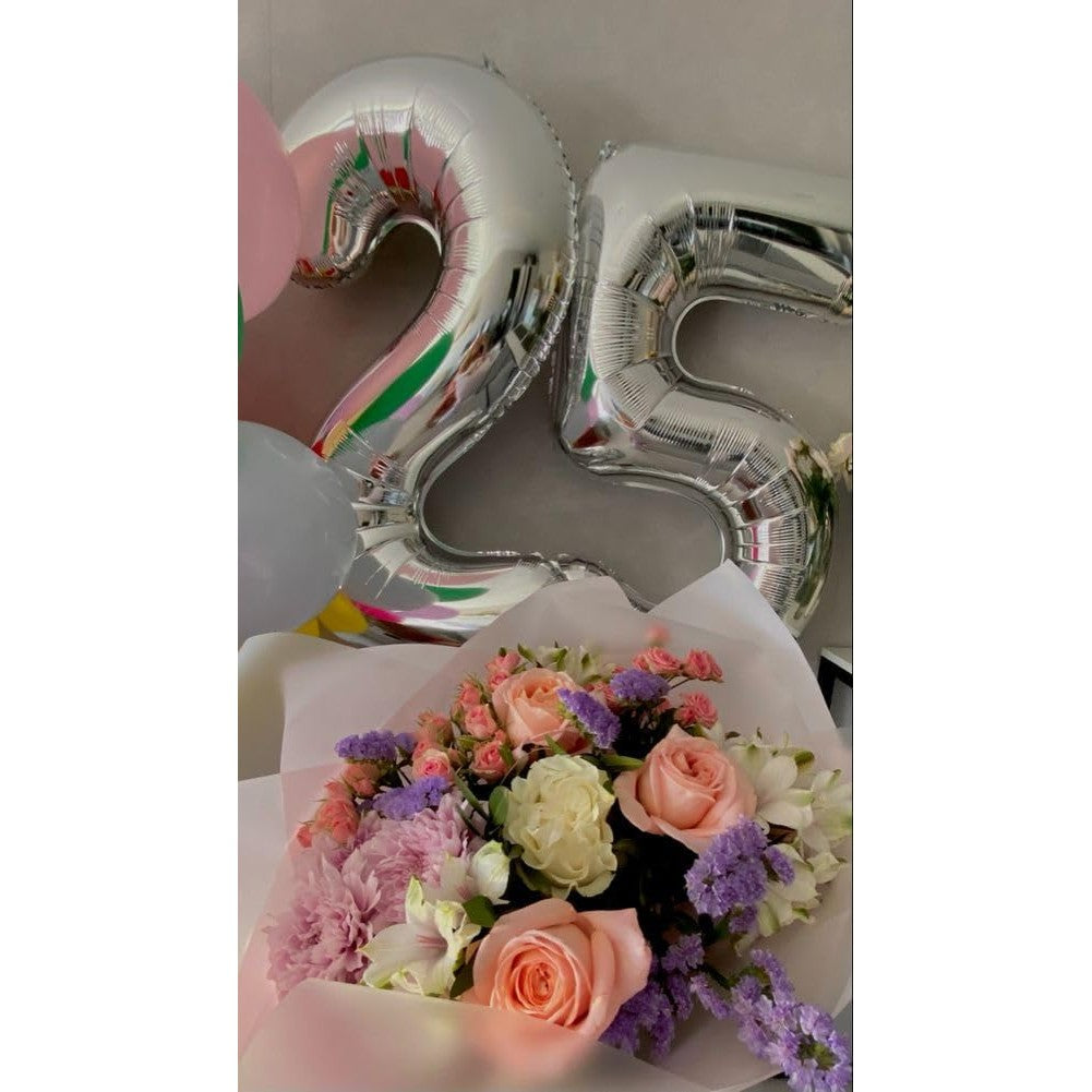 Balon din Folie Metalizata, Flippy, Figurina Cifra, Tema Aniversare 80 cm, Ambalaj Individual, Pai inclus, Umflare cu