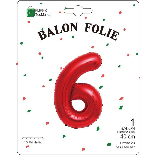 Balon din Folie Metalizata Flippy, Figurina Cifra, Tema Aniversare 40 cm, Ambalaj Individual, Pai inclus, Umflare cu