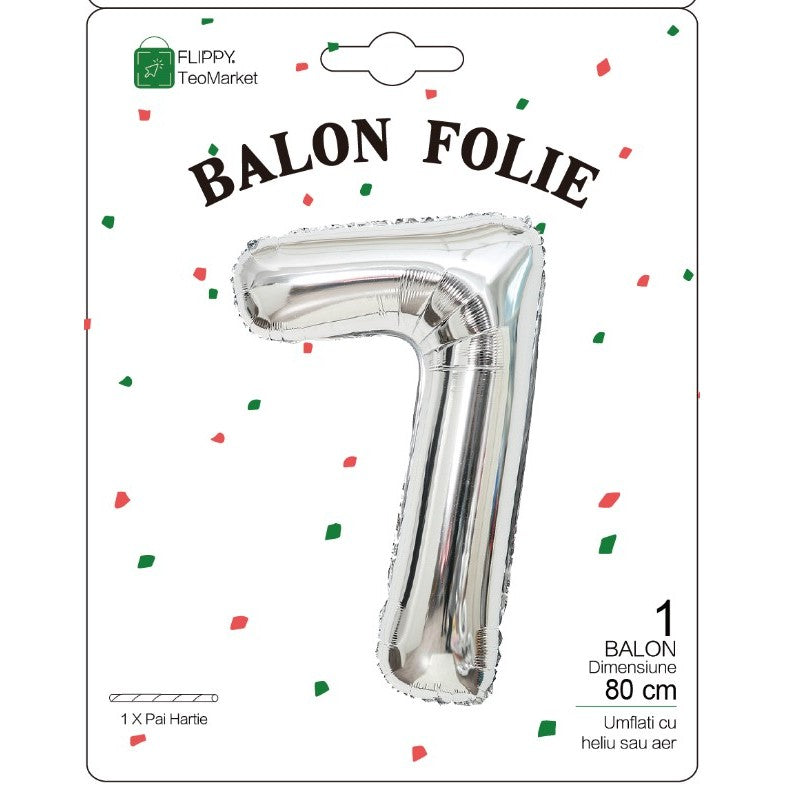 Balon din Folie Metalizata, Flippy, Figurina Cifra, Tema Aniversare 80 cm, Ambalaj Individual, Pai inclus, Umflare cu