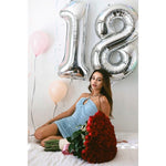 Balon din Folie Metalizata, Flippy, Figurina Cifra, Tema Aniversare 80 cm, Ambalaj Individual, Pai inclus, Umflare cu