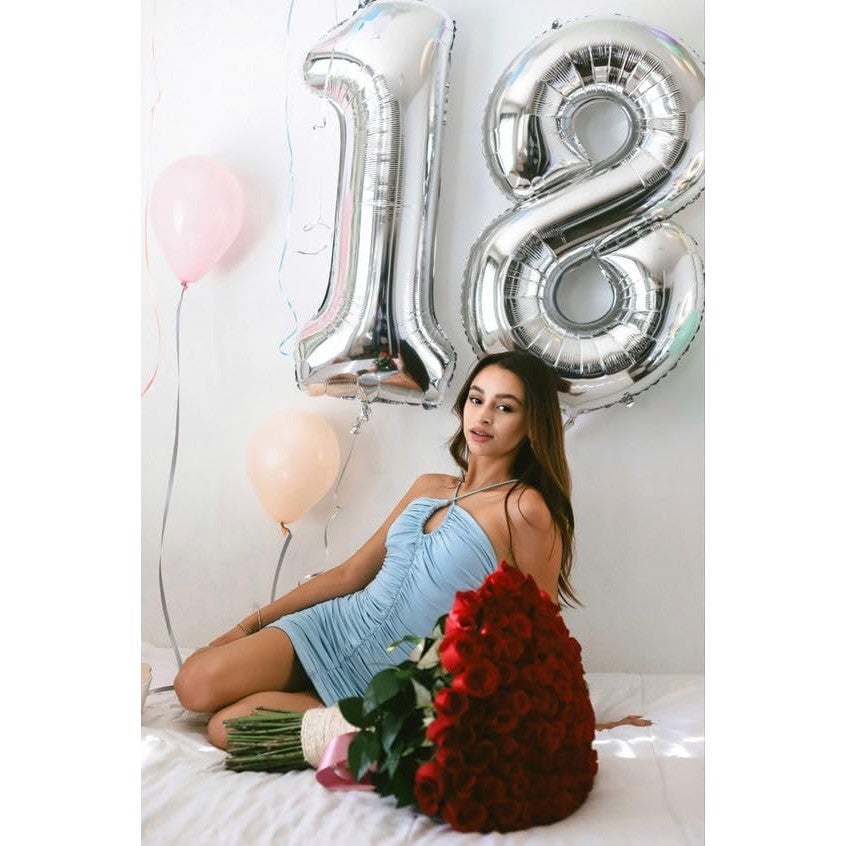 Balon din Folie Metalizata, Flippy, Figurina Cifra, Tema Aniversare 80 cm, Ambalaj Individual, Pai inclus, Umflare cu