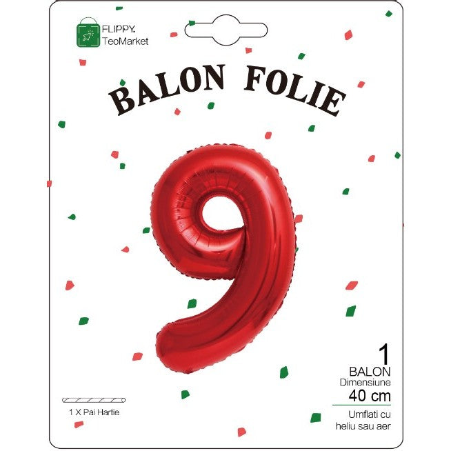 Balon din Folie Metalizata Flippy, Figurina Cifra, Tema Aniversare 40 cm, Ambalaj Individual, Pai inclus, Umflare cu