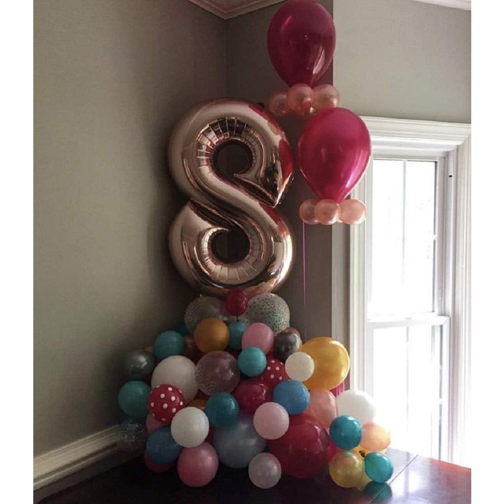 Balon din Folie Metalizata Flippy, Figurina Cifra, Tema Aniversare 40 cm, Ambalaj Individual, Pai inclus, Umflare cu
