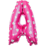 Balon Folie Metalizata Litera A, Flippy, 40 cm, Cu Imprimeu Inimioare, Umflati cu Heliu sau Aer, Ambalaj Individual,