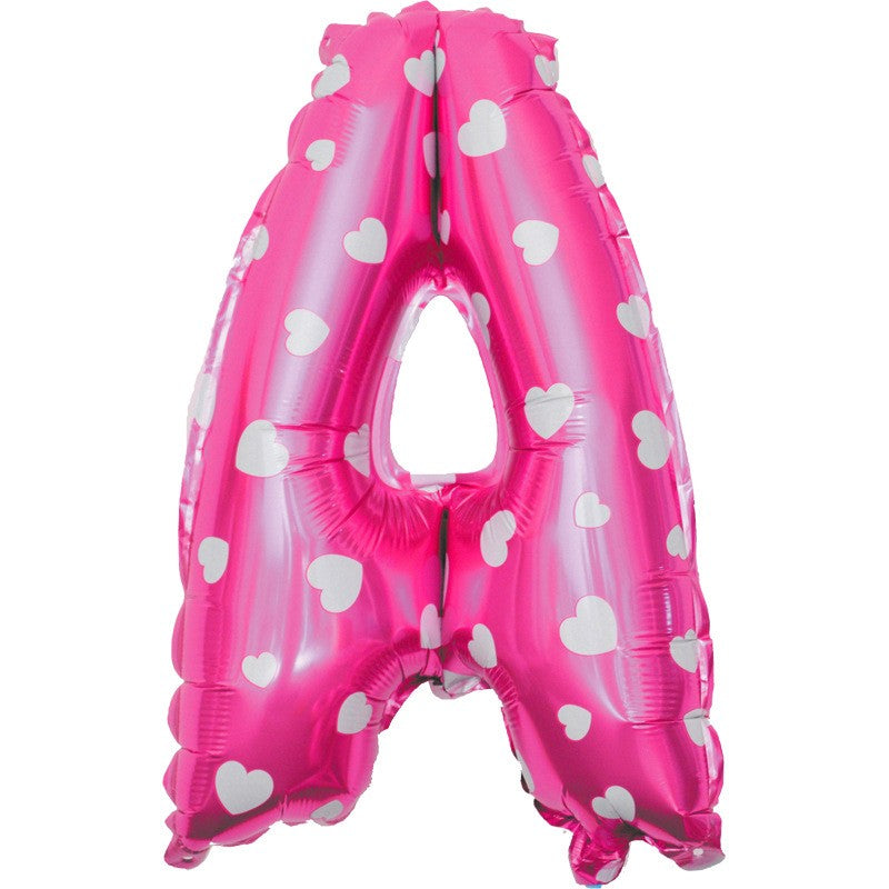 Balon Folie Metalizata Litera A, Flippy, 40 cm, Cu Imprimeu Inimioare, Umflati cu Heliu sau Aer, Ambalaj Individual,