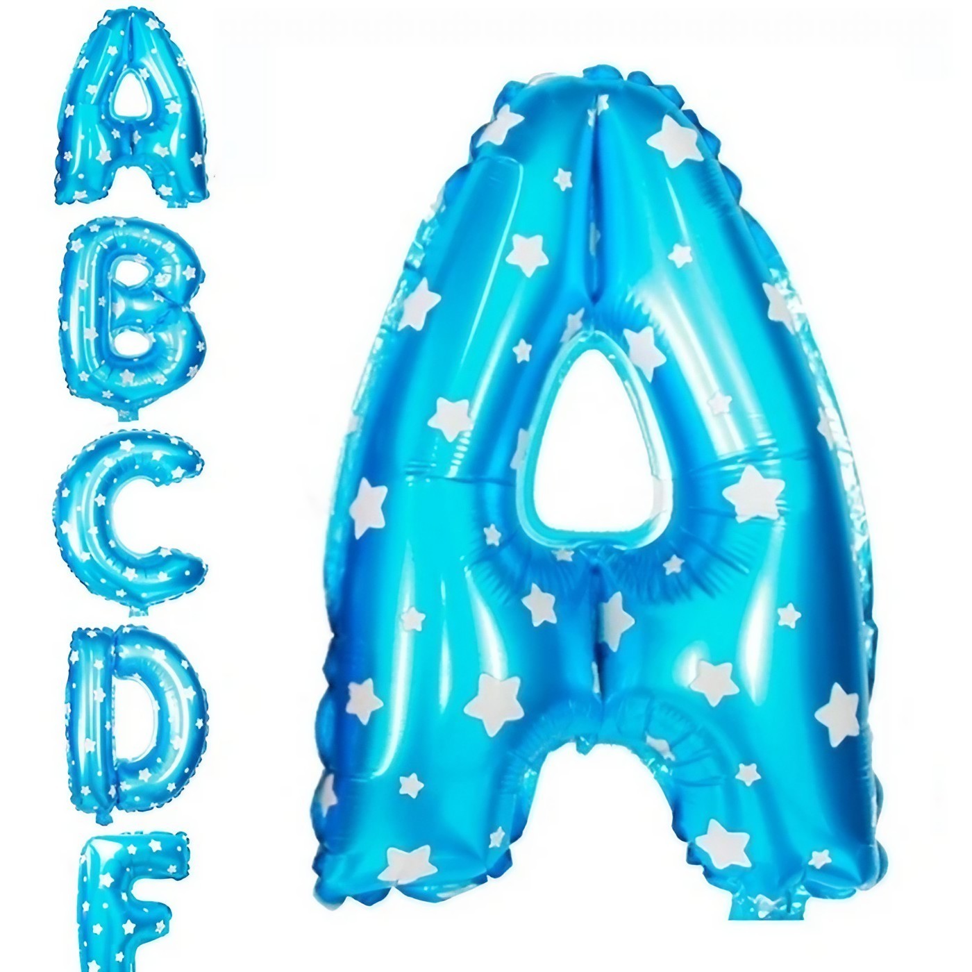 Balon Folie Metalizata Litera A, Flippy, 40 cm, Cu Imprimeu Stelute, Umflati cu Heliu sau Aer, Ambalaj Individual, Pai