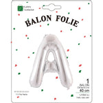 Balon Folie Metalizata Litera A, Flippy, 40 cm, Umflati cu Heliu sau Aer, Ambalaj Individual, Pai inclus, Argintiu