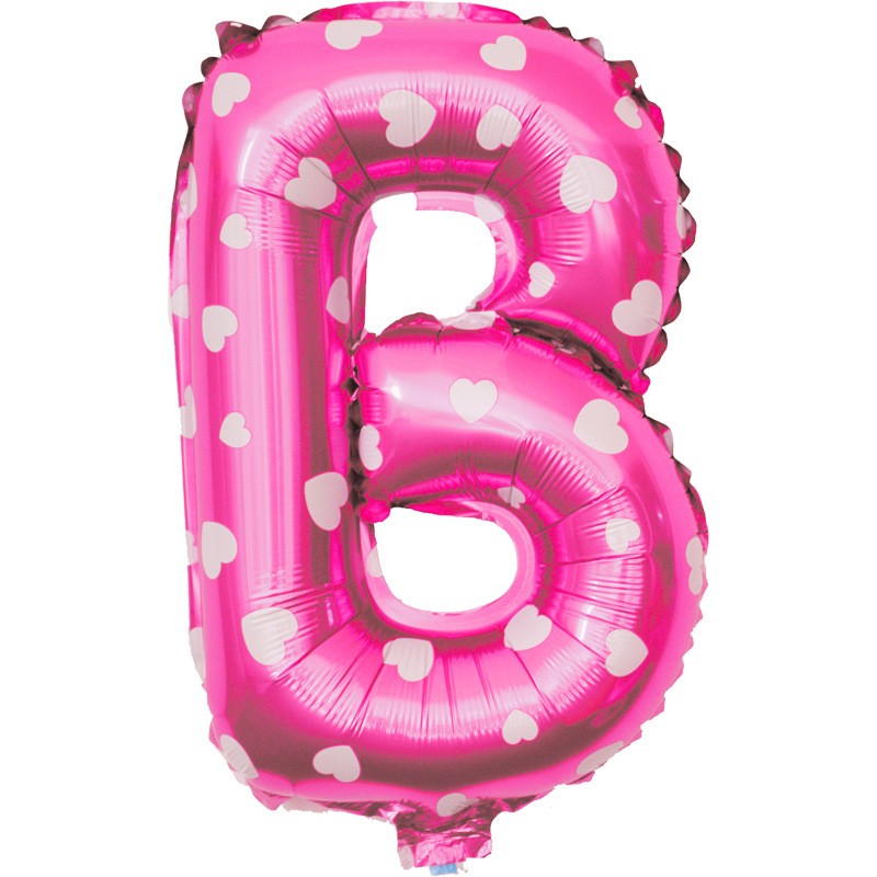 Balon Folie Metalizata Litera B, Flippy, 40 cm, Cu Imprimeu Inimioare, Umflati cu Heliu sau Aer, Ambalaj Individual,