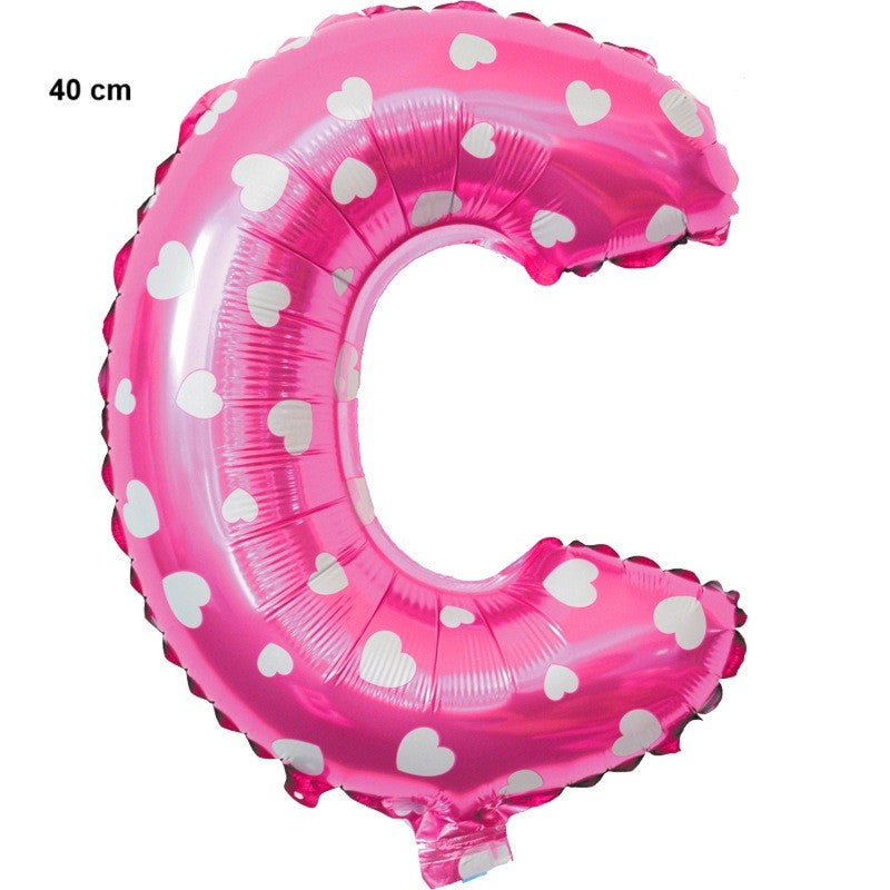 Balon Folie Metalizata Litera C, Flippy, 40 cm, Cu Imprimeu Inimioare, Umflati cu Heliu sau Aer, Ambalaj Individual,