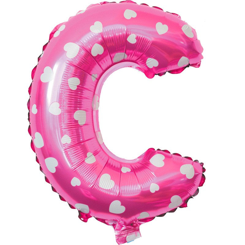 Balon Folie Metalizata Litera C, Flippy, 40 cm, Cu Imprimeu Inimioare, Umflati cu Heliu sau Aer, Ambalaj Individual,