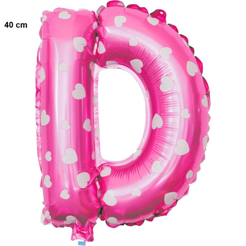Balon Folie Metalizata Litera D, Flippy, 40 cm, Cu Imprimeu Inimioare, Umflati cu Heliu sau Aer, Ambalaj Individual,