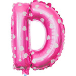 Balon Folie Metalizata Litera D, Flippy, 40 cm, Cu Imprimeu Inimioare, Umflati cu Heliu sau Aer, Ambalaj Individual,