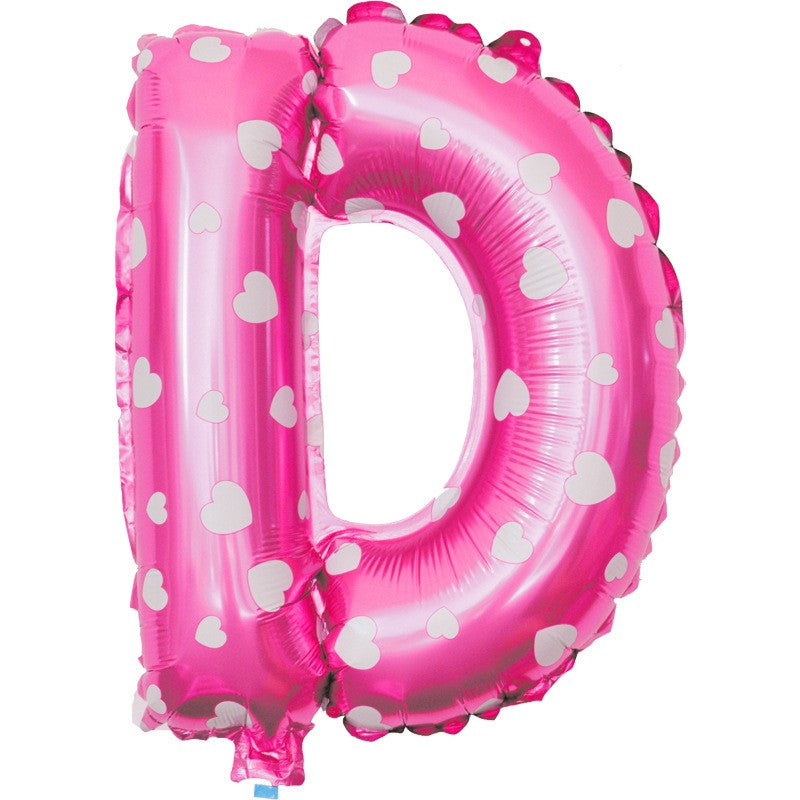 Balon Folie Metalizata Litera D, Flippy, 40 cm, Cu Imprimeu Inimioare, Umflati cu Heliu sau Aer, Ambalaj Individual,