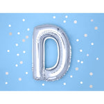 Balon Folie Metalizata Litera D, Flippy, 40 cm, Umflati cu Heliu sau Aer, Ambalaj Individual, Pai inclus, Argintiu