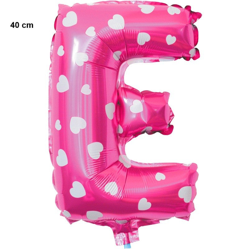Balon Folie Metalizata Litera E, Flippy, 40 cm, Cu Imprimeu Inimioare, Umflati cu Heliu sau Aer, Ambalaj Individual,