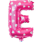 Balon Folie Metalizata Litera E, Flippy, 40 cm, Cu Imprimeu Inimioare, Umflati cu Heliu sau Aer, Ambalaj Individual,