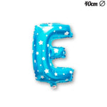 Balon Folie Metalizata Litera E, Flippy, 40 cm, Cu Imprimeu Stelute, Umflati cu Heliu sau Aer, Ambalaj Individual, Pai