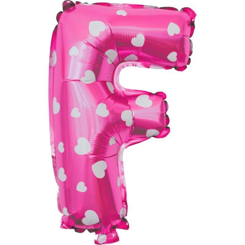 Balon Folie Metalizata Litera F, Flippy, 40 cm, Cu Imprimeu Inimioare, Umflati cu Heliu sau Aer, Ambalaj Individual,