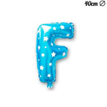 Balon Folie Metalizata Litera F, Flippy, 40 cm, Cu Imprimeu Stelute, Umflati cu Heliu sau Aer, Ambalaj Individual, Pai