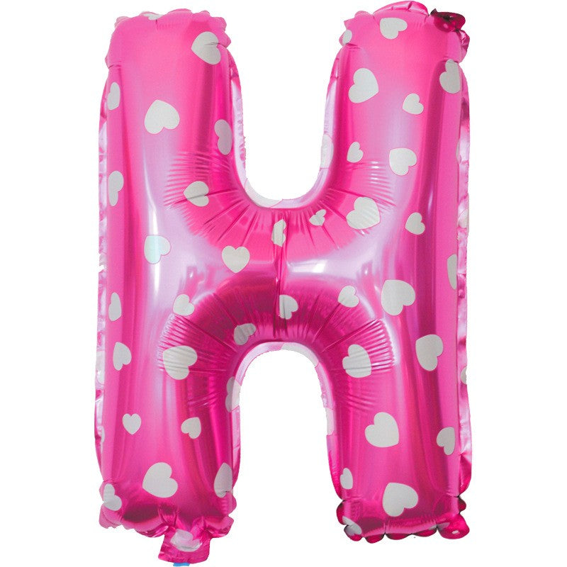 Balon Folie Metalizata Litera H, Flippy, 40 cm, Cu Imprimeu Inimioare, Umflati cu Heliu sau Aer, Ambalaj Individual,
