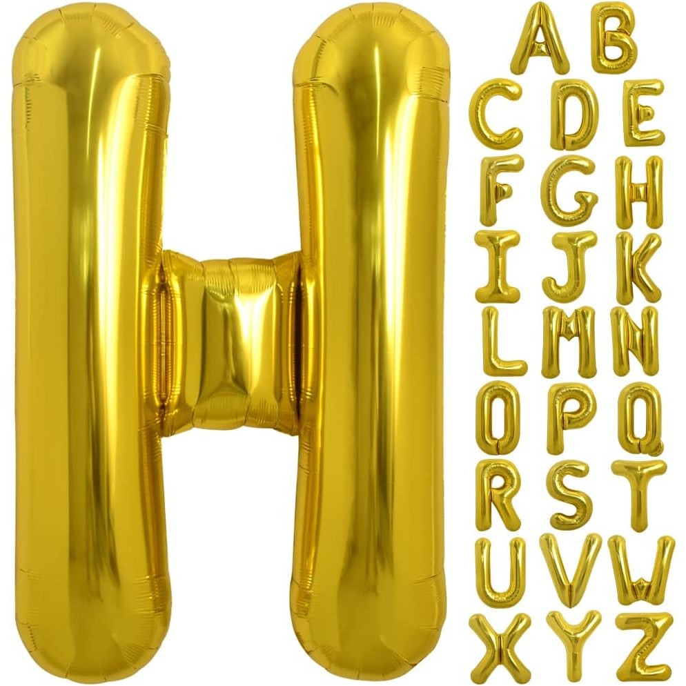 Balon Folie Metalizata Litera H, Flippy, 40 cm, Umflati cu Heliu sau Aer, Ambalaj Individual, Pai inclus, Auriu