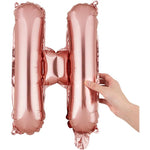 Balon Folie Metalizata Litera H, Flippy, 40 cm, Umflati cu Heliu sau Aer, Ambalaj Individual, Pai inclus, Rose Gold