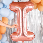 Balon Folie Metalizata Litera I, Flippy, 80 cm, Umflati cu Heliu sau Aer, Ambalaj Individual, Pai inclus, Rose Gold