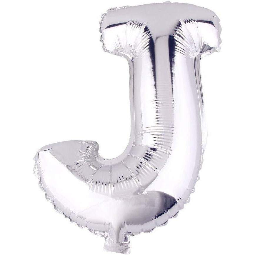 Balon Folie Metalizata Litera J, Flippy, 40 cm, Umflati cu Heliu sau Aer, Ambalaj Individual, Pai inclus, Argintiu