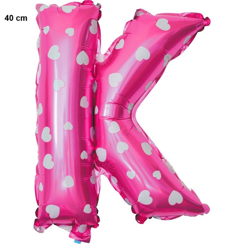 Balon Folie Metalizata Litera K, Flippy, 40 cm, Cu Imprimeu Inimioare, Umflati cu Heliu sau Aer, Ambalaj Individual,