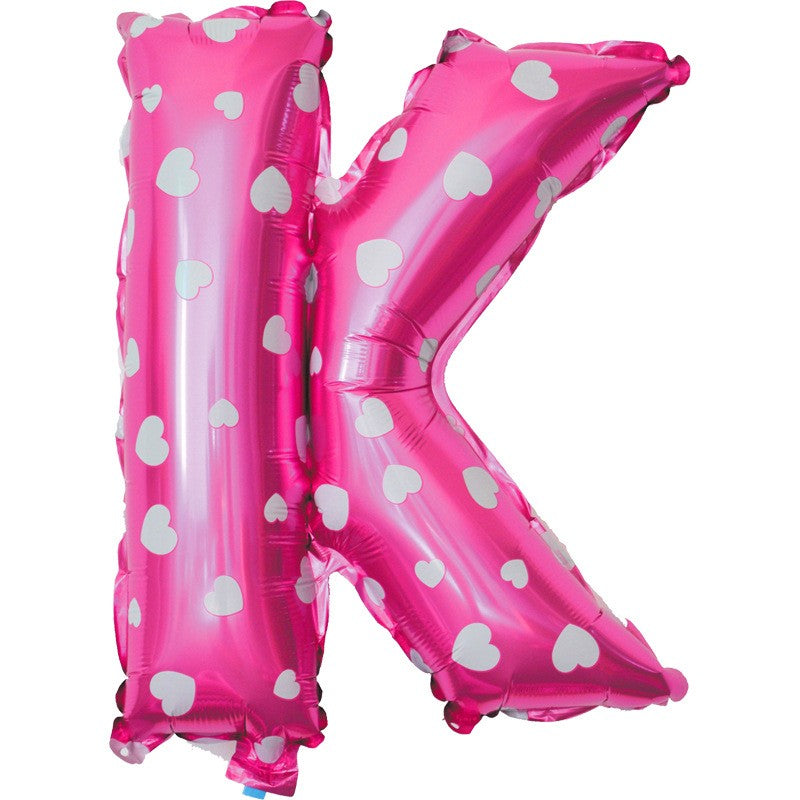 Balon Folie Metalizata Litera K, Flippy, 40 cm, Cu Imprimeu Inimioare, Umflati cu Heliu sau Aer, Ambalaj Individual,