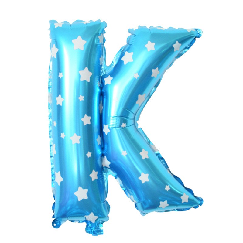 Balon Folie Metalizata Litera K, Flippy, 40 cm, Cu Imprimeu Stelute, Umflati cu Heliu sau Aer, Ambalaj Individual, Pai
