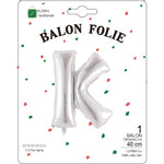 Balon Folie Metalizata Litera K, Flippy, 40 cm, Umflati cu Heliu sau Aer, Ambalaj Individual, Pai inclus, Argintiu