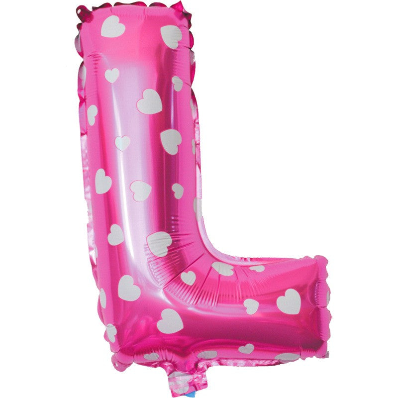 Balon Folie Metalizata Litera L, Flippy, 40 cm, Cu Imprimeu Inimioare, Umflati cu Heliu sau Aer, Ambalaj Individual,