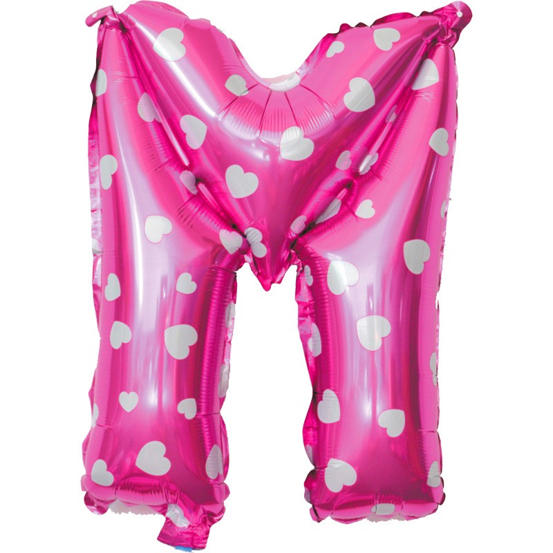 Balon Folie Metalizata Litera M, Flippy, 40 cm, Cu Imprimeu Inimioare, Umflati cu Heliu sau Aer, Ambalaj Individual,