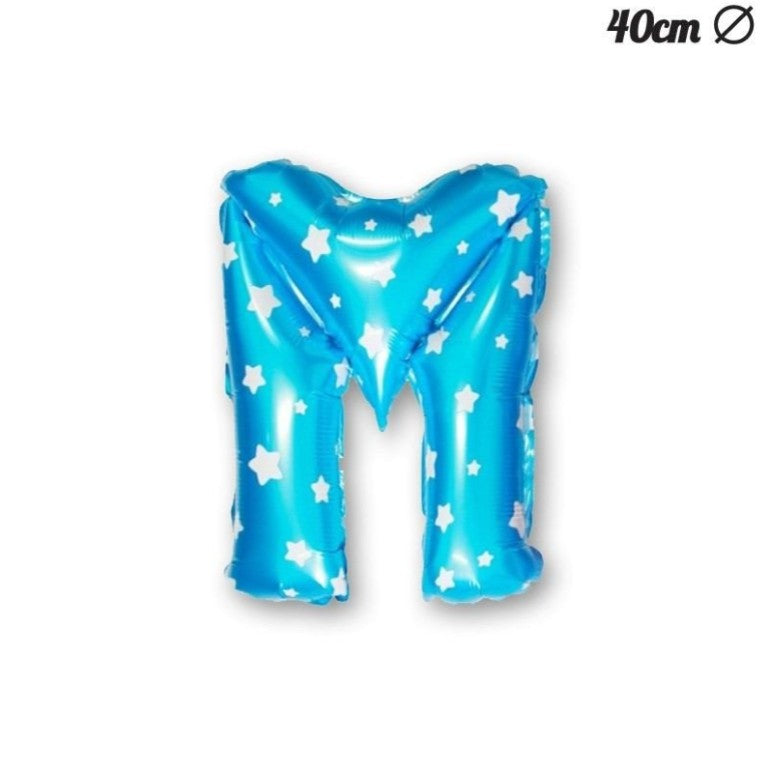 Balon Folie Metalizata Litera M, Flippy, 40 cm, Cu Imprimeu Stelute, Umflati cu Heliu sau Aer, Ambalaj Individual, Pai
