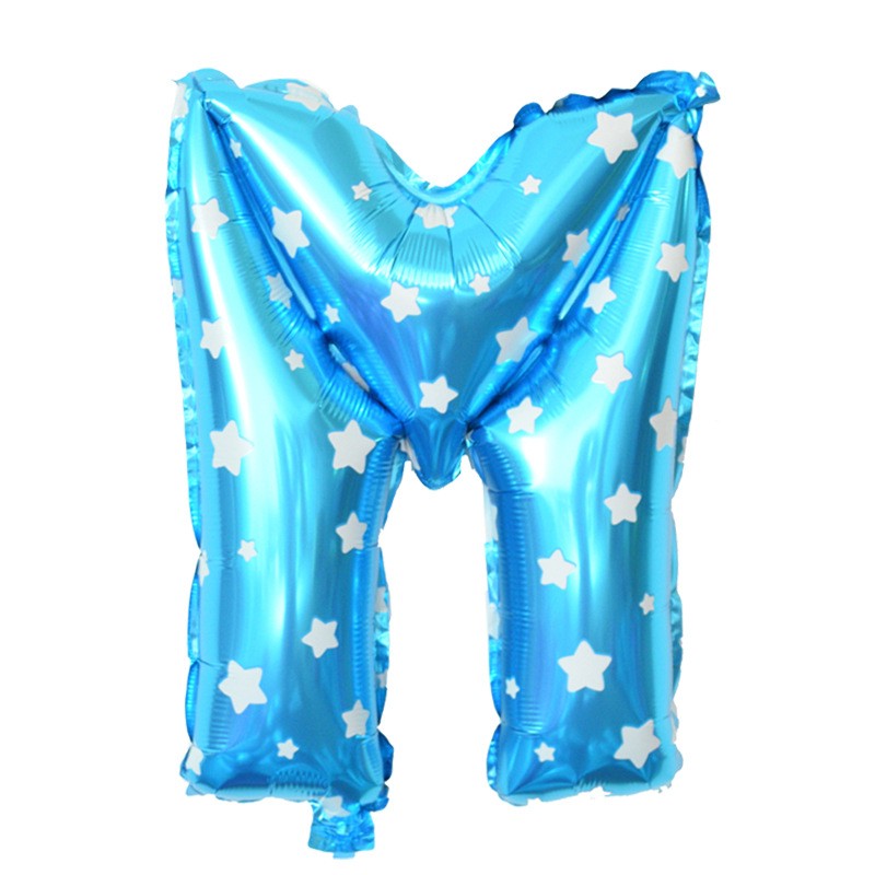 Balon Folie Metalizata Litera M, Flippy, 40 cm, Cu Imprimeu Stelute, Umflati cu Heliu sau Aer, Ambalaj Individual, Pai
