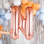 Balon Folie Metalizata Litera N, Flippy, 80 cm, Umflati cu Heliu sau Aer, Ambalaj Individual, Pai inclus, Rose Gold