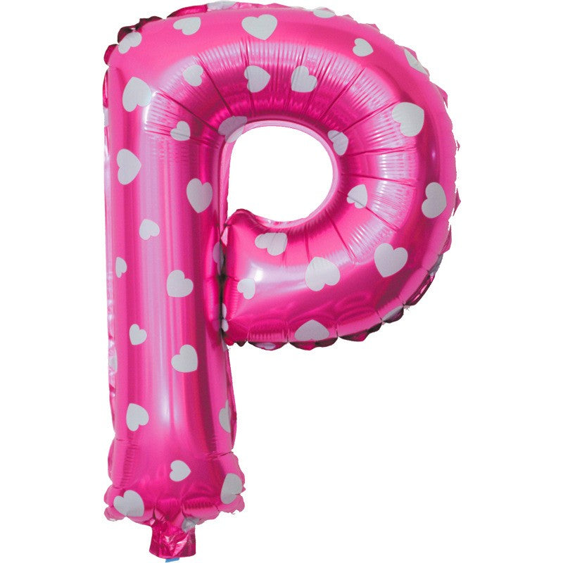 Balon Folie Metalizata Litera P, Flippy, 40 cm, Cu Imprimeu Inimioare, Umflati cu Heliu sau Aer, Ambalaj Individual,