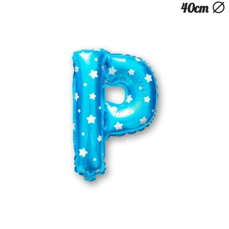 Balon Folie Metalizata Litera P, Flippy, 40 cm, Cu Imprimeu Stelute, Umflati cu Heliu sau Aer, Ambalaj Individual, Pai