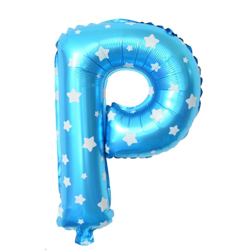 Balon Folie Metalizata Litera P, Flippy, 40 cm, Cu Imprimeu Stelute, Umflati cu Heliu sau Aer, Ambalaj Individual, Pai