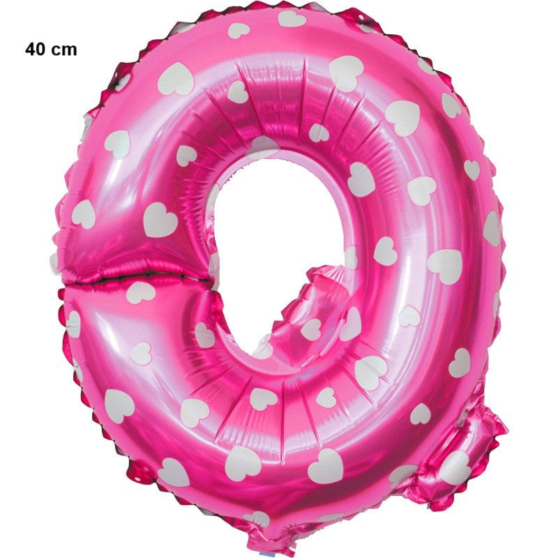 Balon Folie Metalizata Litera Q, Flippy, 40 cm, Cu Imprimeu Inimioare, Umflati cu Heliu sau Aer, Ambalaj Individual,